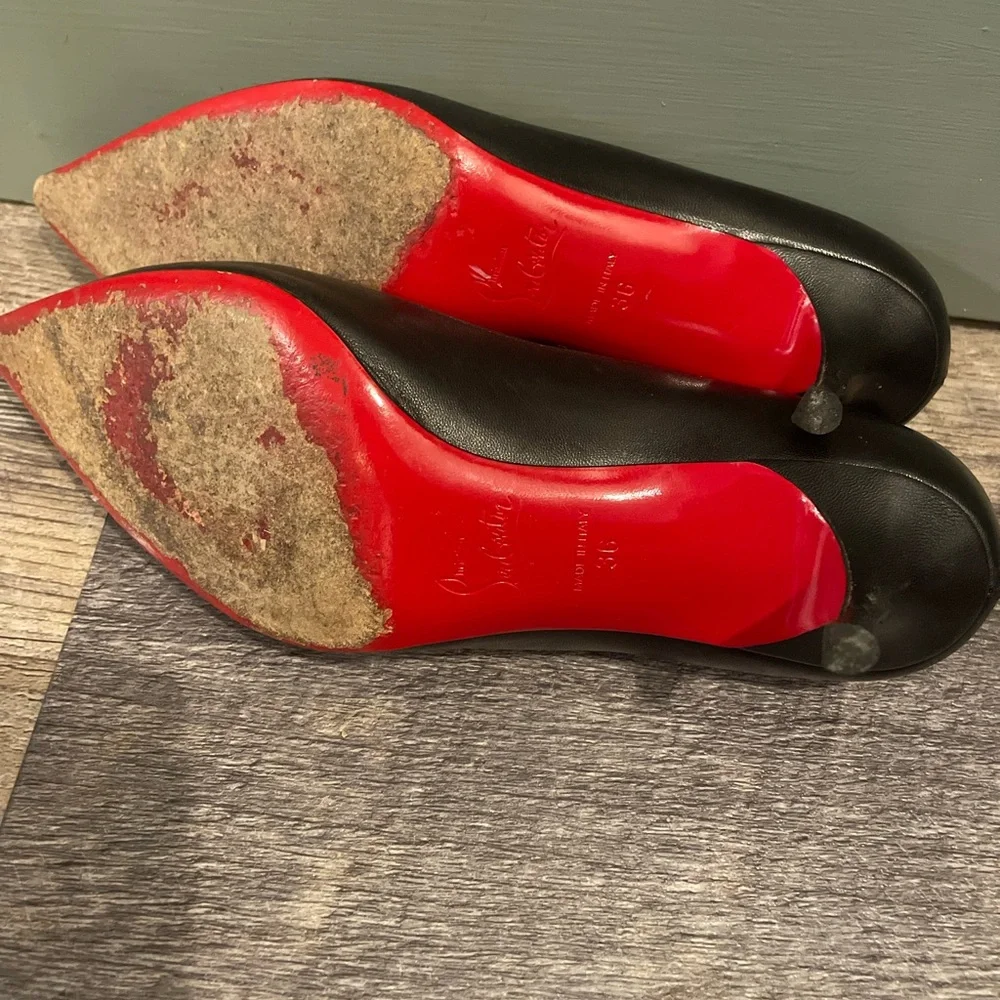 Christian Louboutin matte Black Pointed Heels red bottom women’s shoes sz 6 / 36 - Picture 8 of 8